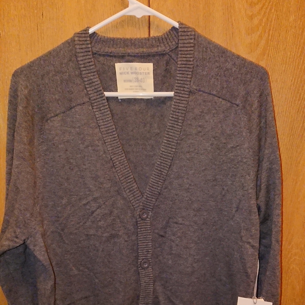 FIVE FOUR Men Long Sleeve Heavy Knit Gray Sweater